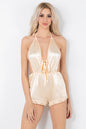 Backless Satin Romper with Shorts – Deep V Neck Women's Nightwear