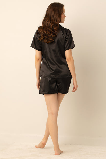 Women's Satin Pajama Set – Button Down Short Sleeve Satin Sleepwear