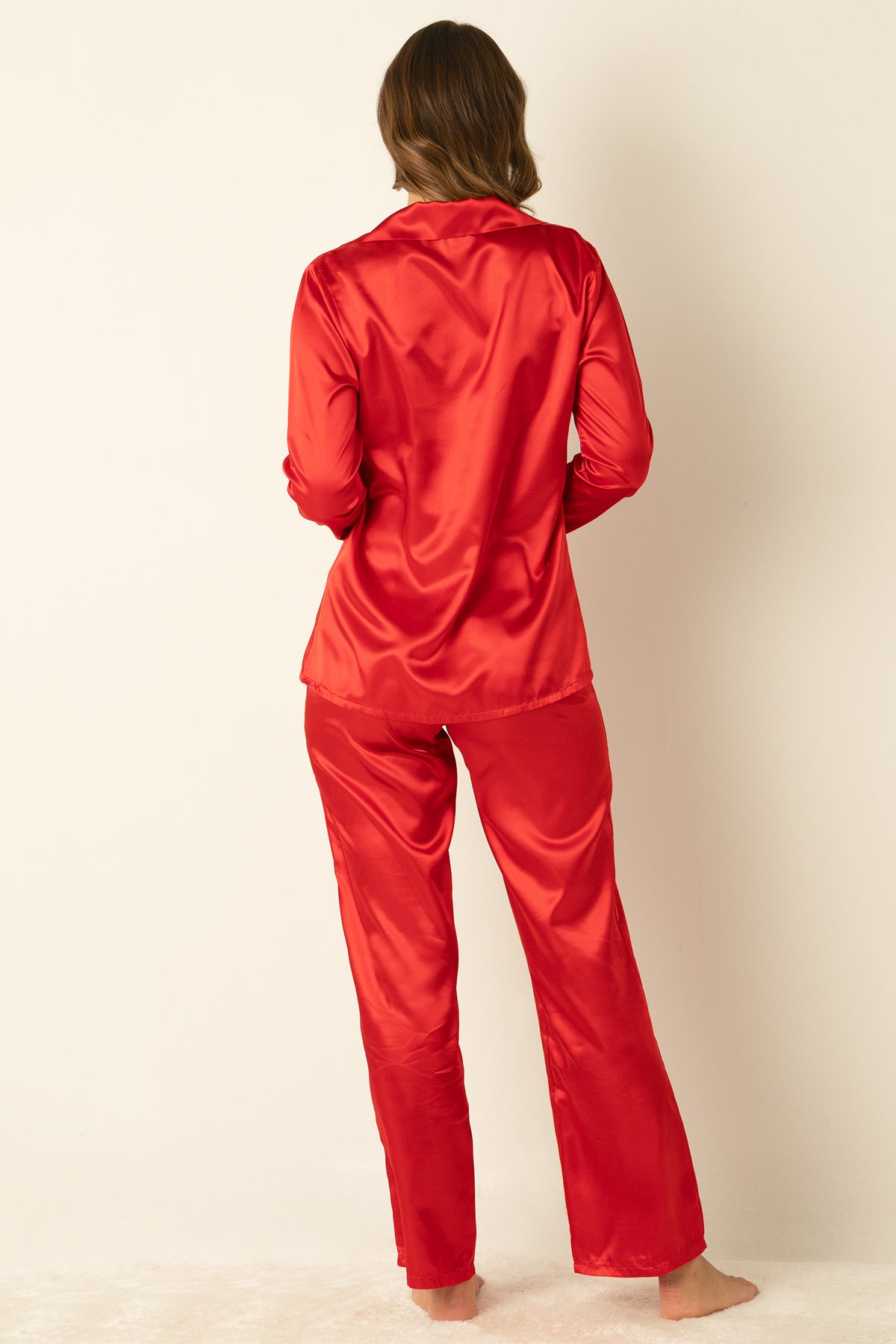 Women's Long Sleeve Satin Pajama Set – Luxury Button Down Sleepwear