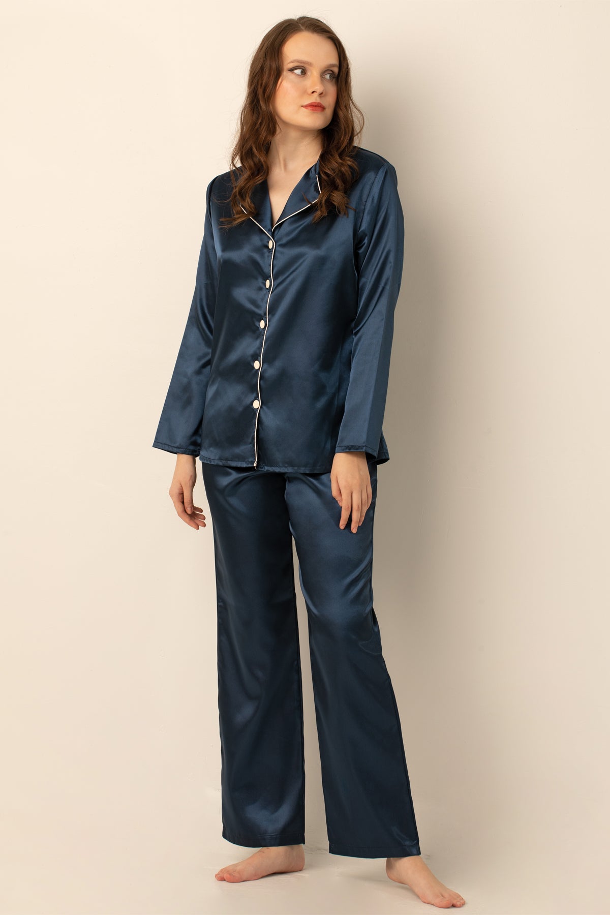 Women's Long Sleeve Satin Pajama Set – Luxury Button Down Sleepwear