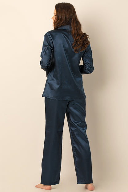 Women's Long Sleeve Satin Pajama Set – Luxury Button Down Sleepwear