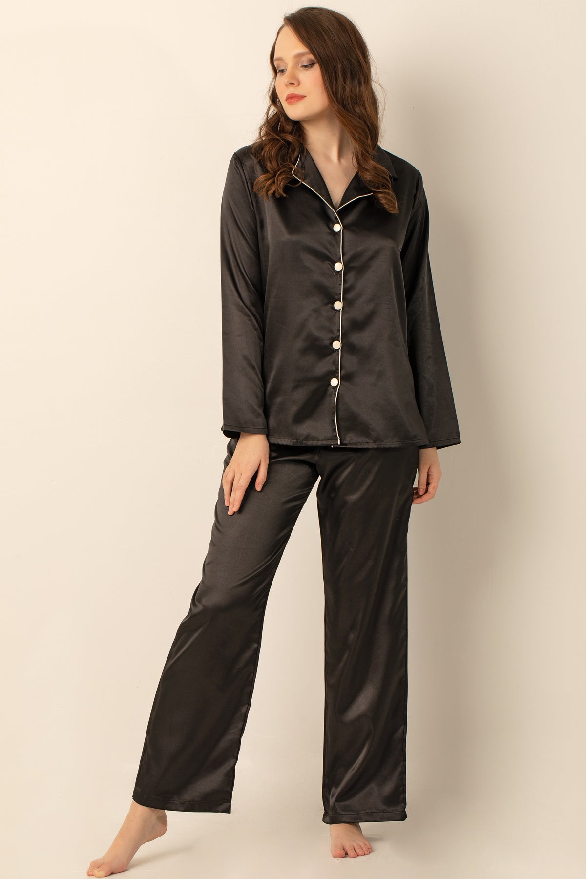 Women's Long Sleeve Satin Pajama Set – Luxury Button Down Sleepwear
