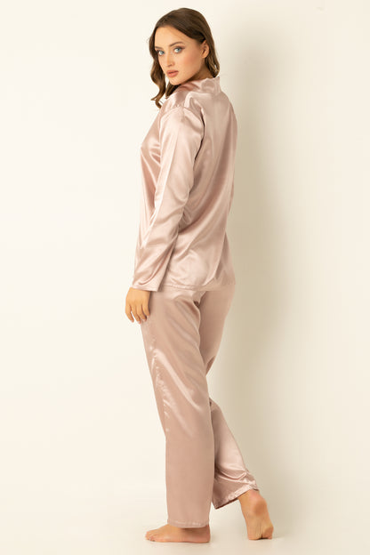 Women's Long Sleeve Satin Pajama Set – Luxury Button Down Sleepwear