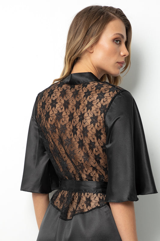 Lace Back Satin Robe – Luxury Women's Loungewear