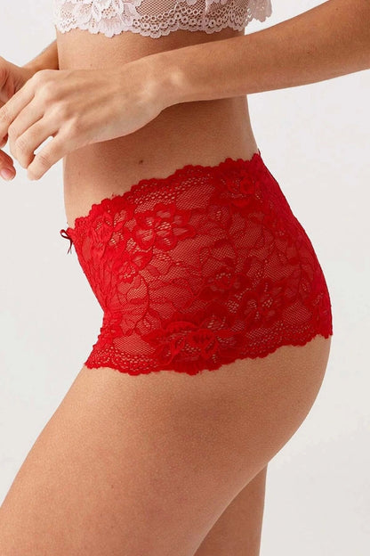 3-Pack Lace Boyshort Fantasy Panty Set – Black, Ecru & Red