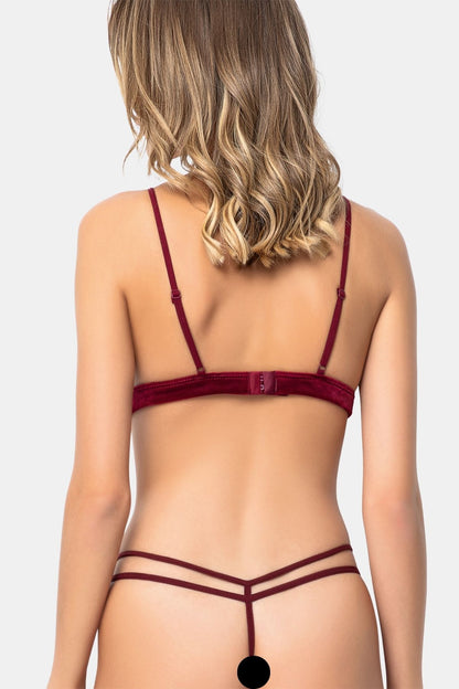 Burgundy Velvet Bralette Set with Sheer Mesh Details