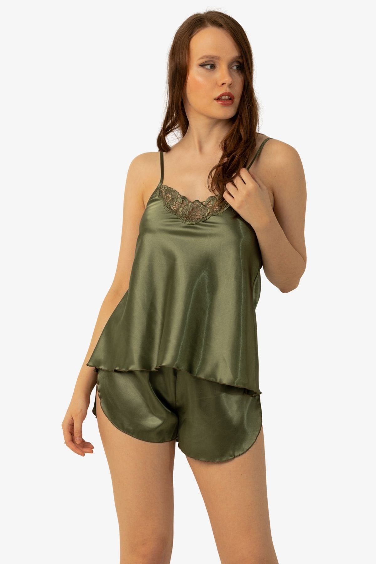 Satin Cami and Shorts Set with Lace Details